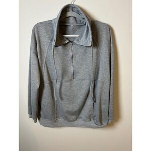 Heather Gray Quarter Zip Pullover Oversized Funnel Neck Sweatshirt XL